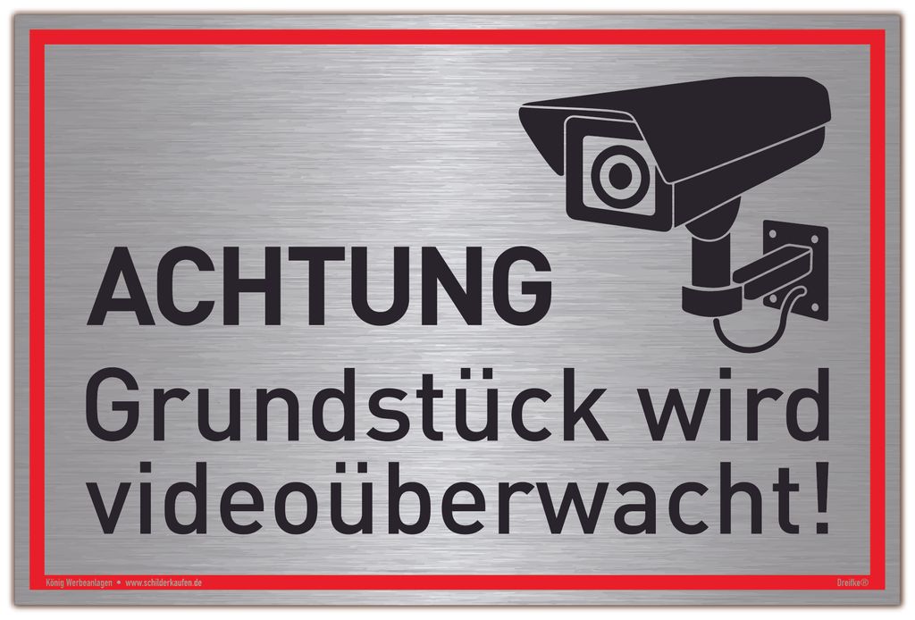 Alu Schild Achtung Videoüberwachung DSGVO Wetterfest 12x12cm