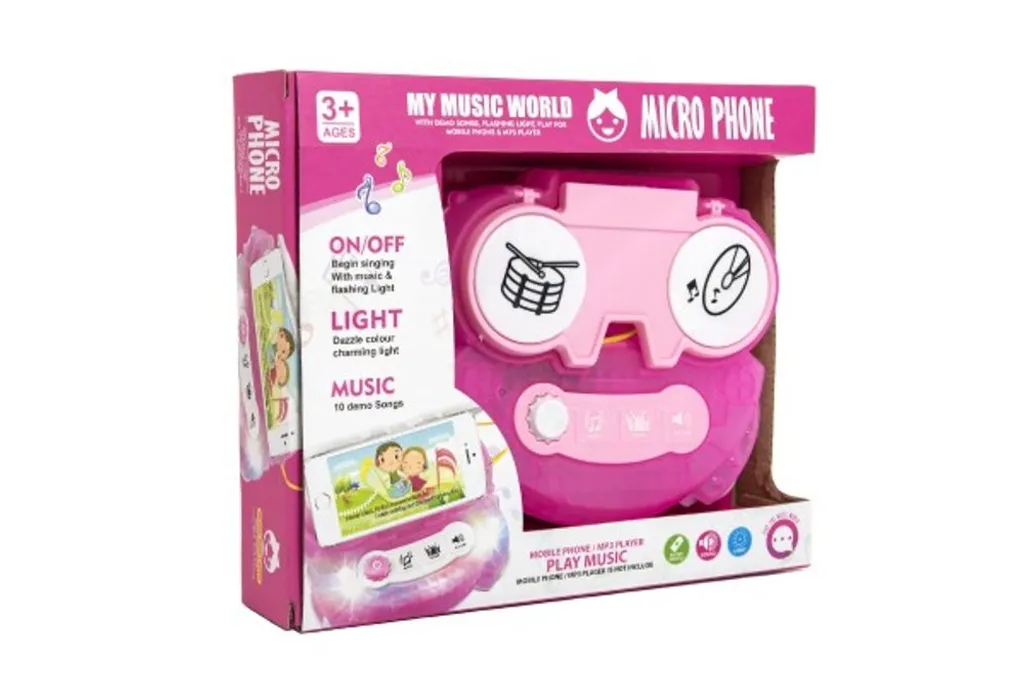 Microfono Giocattolo Rosa con Luci LED - Karaoke Portatile a Batteria