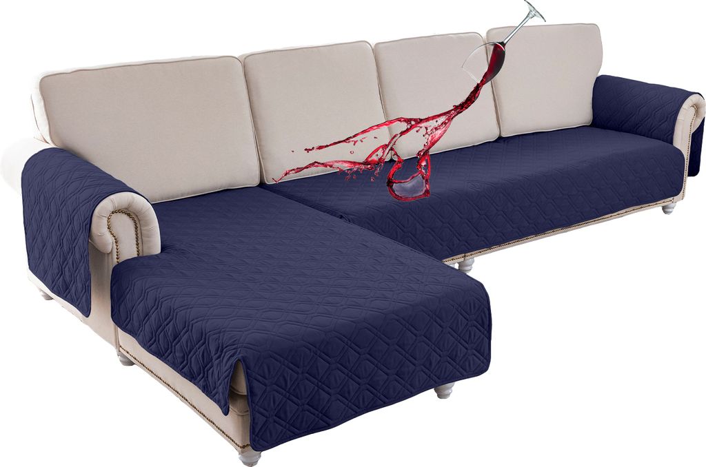 2 Stück Sofabezug L-förmiger,Gesteppter Sofaschoner,Schonbezug mit Armlehnen Wasserdicht Rutschfe für Haustiere,Möbelschutz,Schonbezug,Navy Bla...