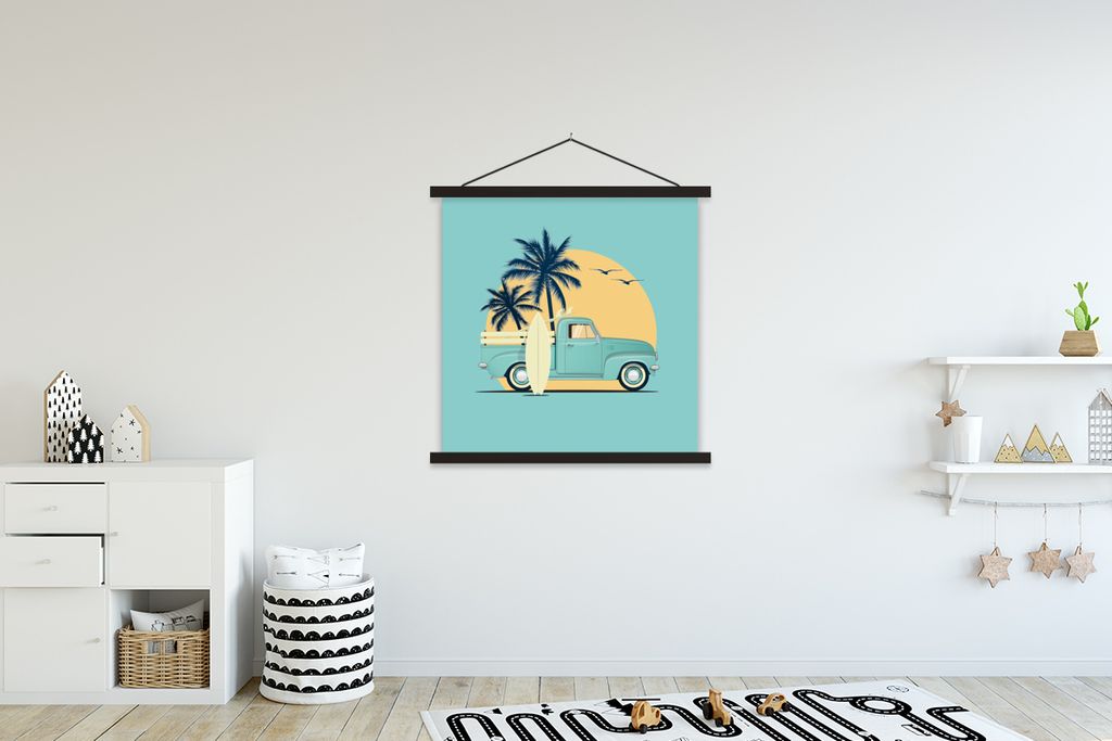 MuchoWow® Textilposter Auto - Sonne - Surfbrett - Zeichnung Produktbild 