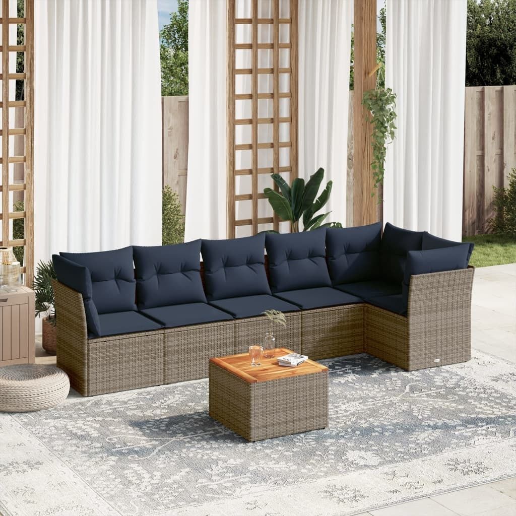 Maison Exclusive - 7-tlg. Garten-Sofagarnitur mit Kissen Grau Poly Rattan