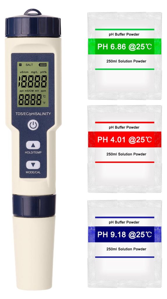 digitální tester vody 5 v 1 - pH/EC/TDS/sůl/teploměr, Obrázek produktu 