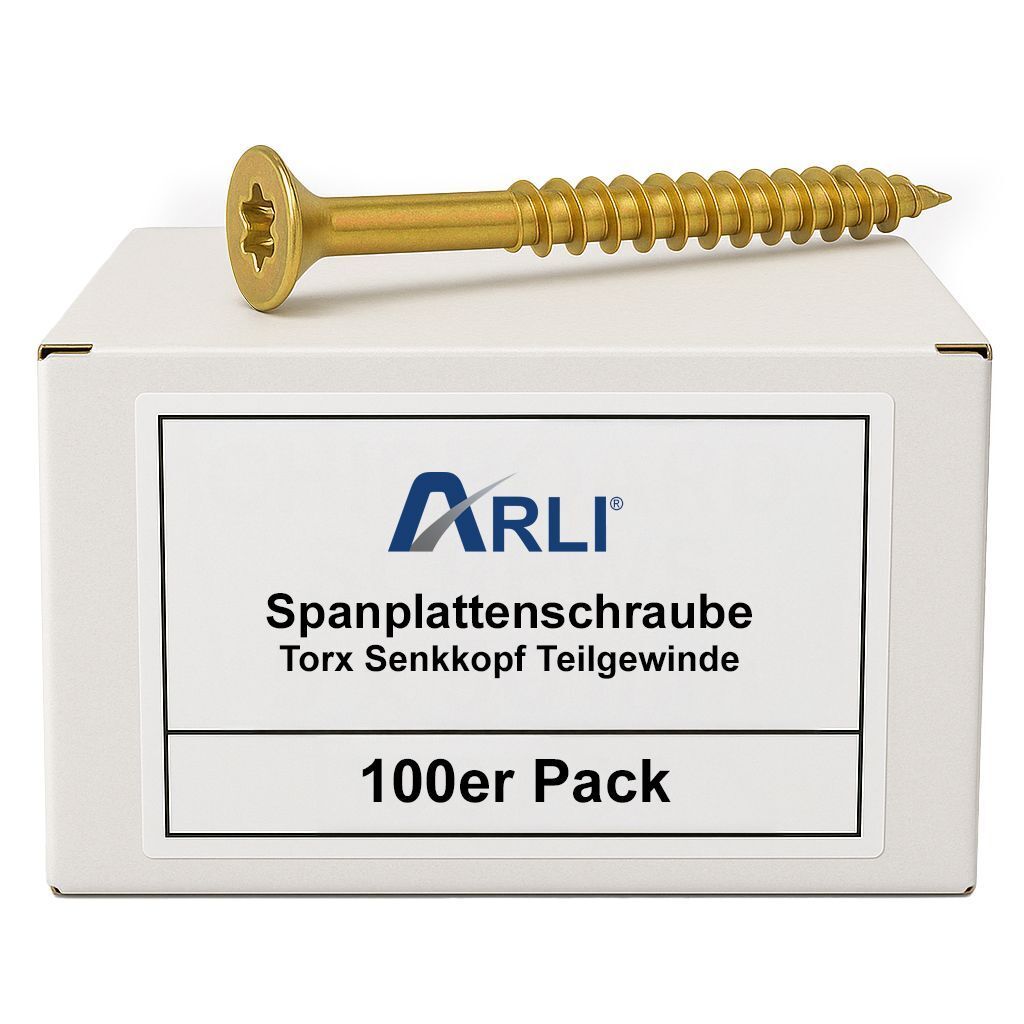 ARLI 500x Spanplattenschrauben 4x60 mm Torx TX20 Senkkopf Teilgewinde Stahl gelb verzinkt