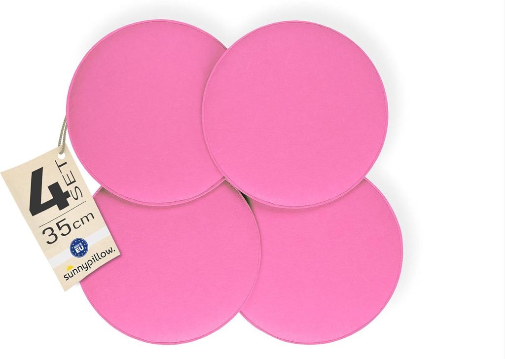 sunnypillow 4er Set Stuhlkissen aus Filz rund Ø 36cm | gemütliche Filzkissen für Bank und Stuhl | Indoor/Outdoor | Sitzkissen Sitzauflage | Rosa