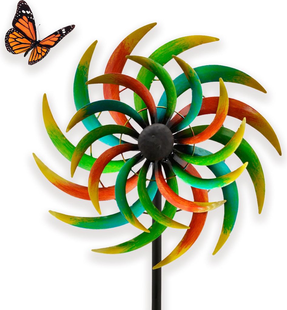 Gartendeko Windrad in 170 cm, wetterfester Gartenstecker in Rot