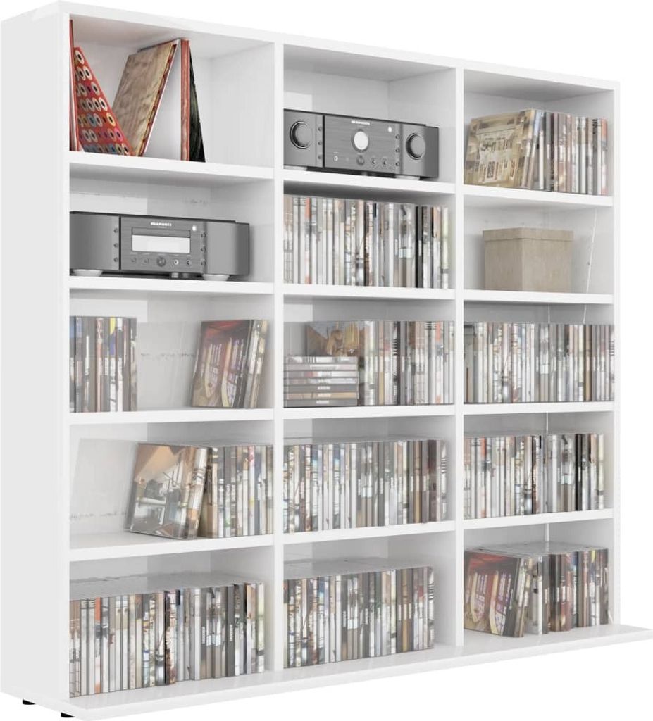 vidaXL CD-Regal Hochglanz-Weiß 102x23x89,5 cm Holzwerkstoff Produktbild 2