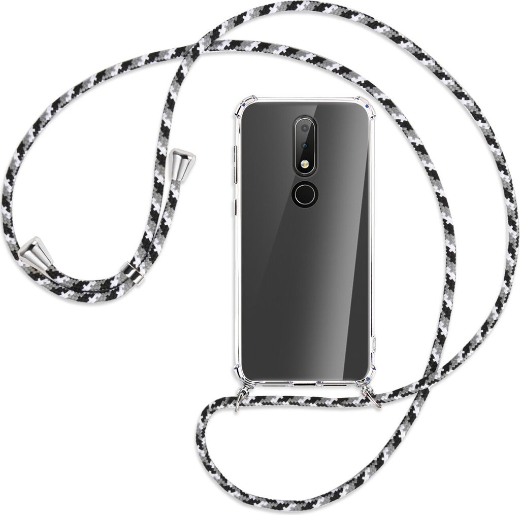 Handykette Backcover-Schutzhülle mit Band (Metall silberfarben) für Nokia 6.1 Plus / X6 - schwarz/grau/weiß
