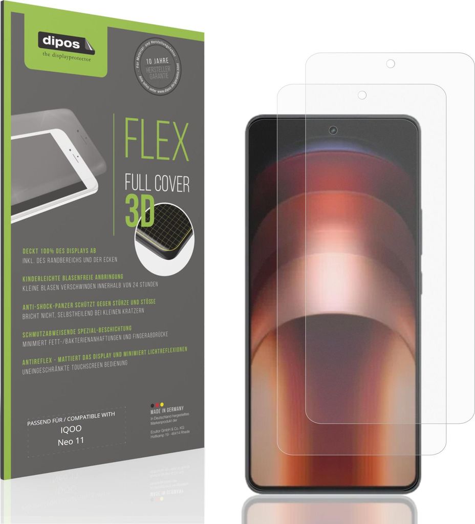 2x Full Cover Schutzfolie matt für IQOO Neo 11 Panzerfolie Anti-Shock