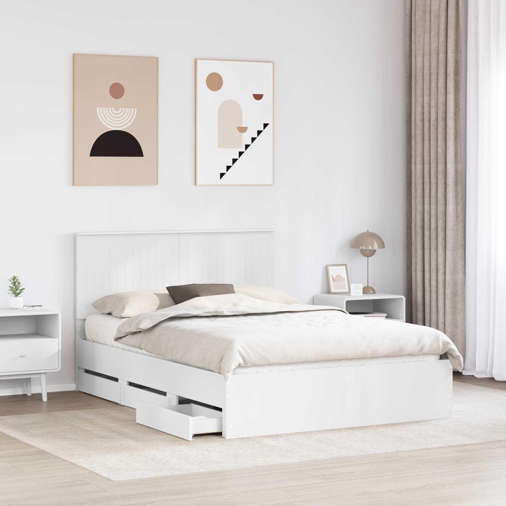 Eleganter Möbel Bettrahmen mit Schubladen Weiß 140 x 200cm Ingenieurs Holz - CJG768994 - Klassische BettenJugendbett Tagesbett