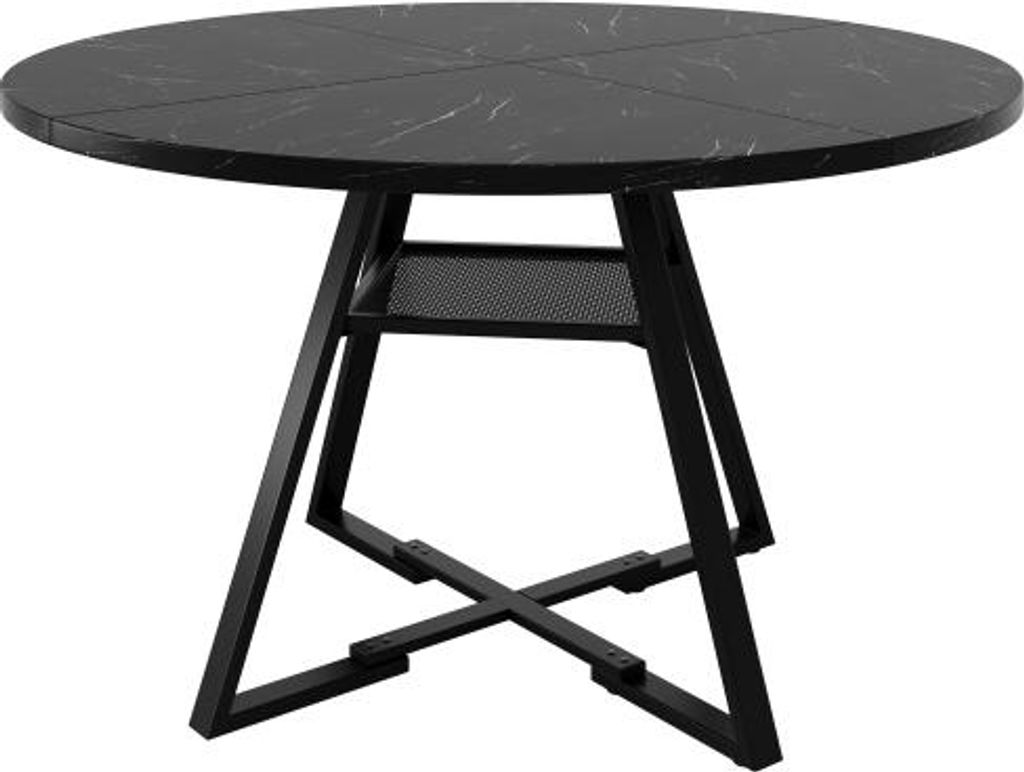Fruehstueckstisch 120x120x75cm Schwarz Runder Esstisch Metallbeine Marmoroptik Kuechentisch