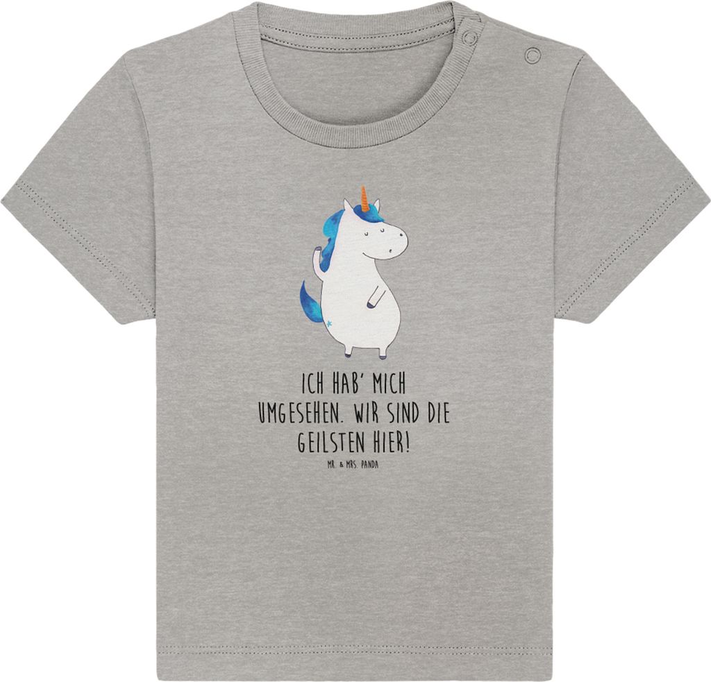 Mr. & Mrs. Panda T-Shirt Einhorn Mann 0. - 6. Monat - Heather Grey - Geschenk, Babyshirt, Freundin, Baby Jerseyshirt, Party, Organic Shirt, Familie...