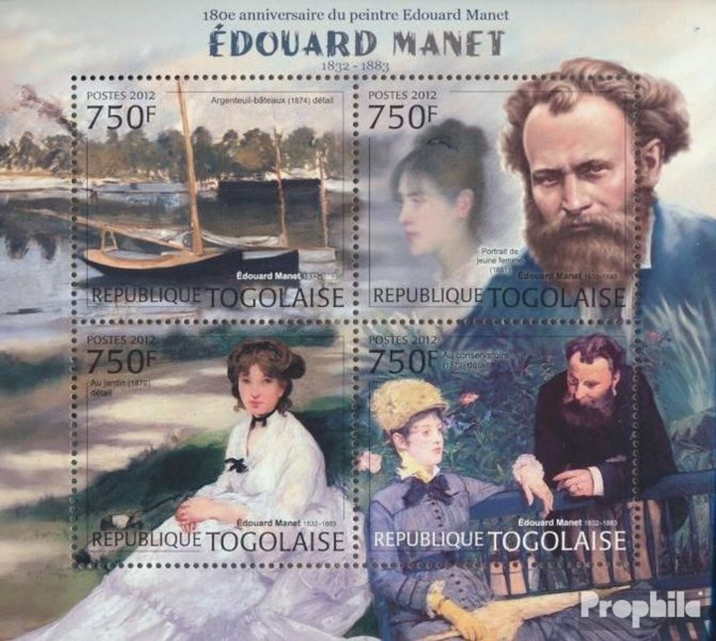 Briefmarken Togo 2012 Mi 4513-4516 Kleinbogen (kompl. Ausgabe) postfrisch Edouard Manet (1832-1883)