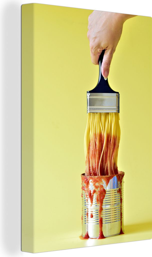 OneMillionCanvasses - Leinwandbilder - 90x140 cm, Färben mit Spaghetti und roter Soße, Wandbilder Kunstdruck Wanddekoration - Foto auf Leinwand...