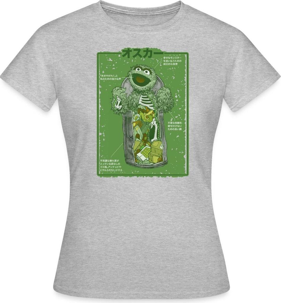 Spreadshirt Sesamstraße Oscar Anatomie Mülltonne Frauen T-Shirt, S, Grau meliert