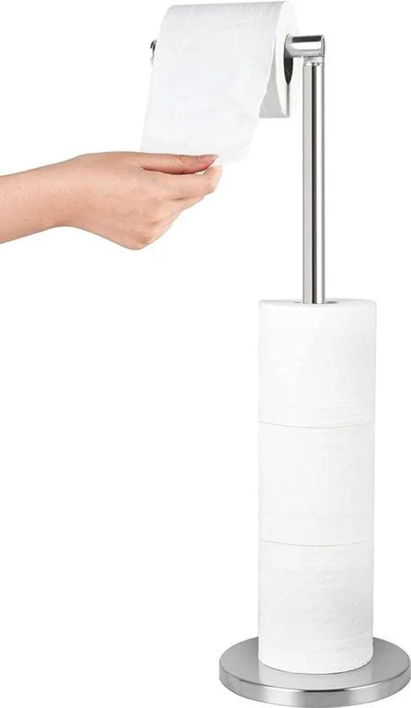 Dévidoir papier toilette sur pied en inox chromé pliable pour 5 unités
