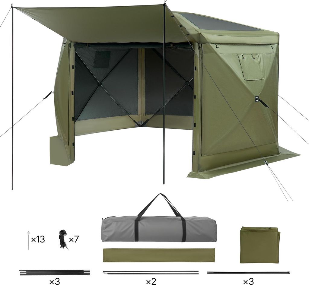 SucceBuy Pop-up-Pavillon, 3,6x3,6 m, geräumiges sechseckiges Campingzelt mit abnehmbarem Dach und Tragetasche, Zelt für Feiern, Sonnenschutz für...