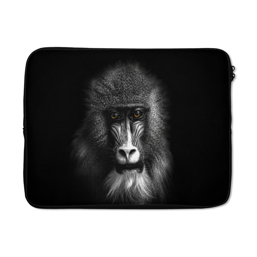 MuchoWow Laptop Hülle 17 Zoll Laptoptasche Affe - Tiere - Augen - Braun - Schwarz und weiß - Zipper - Schutzabdeckung