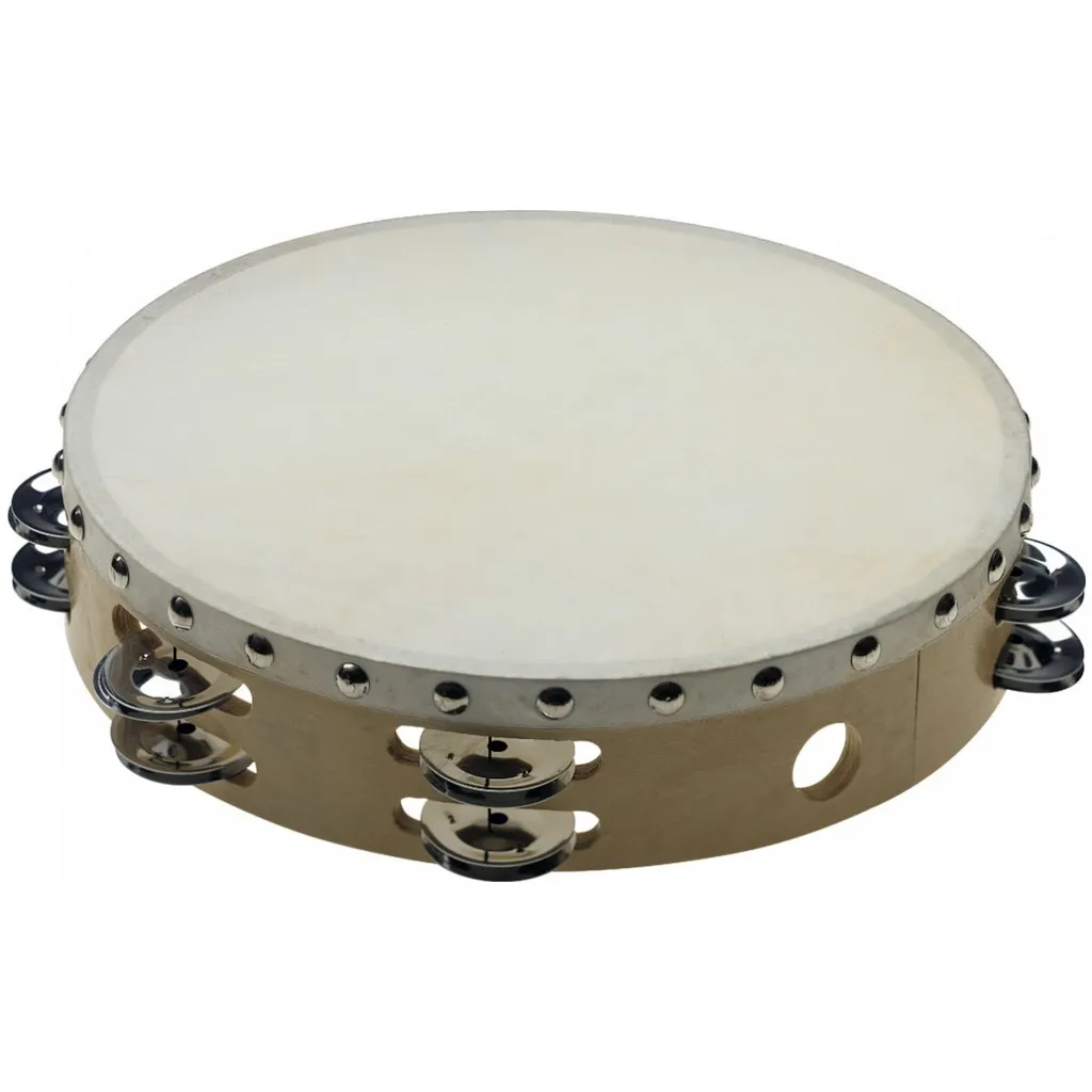Tambourin Stagg 10" en bois avec peau rivetée et double rangée de jingles