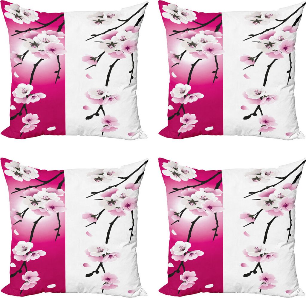 ABAKUHAUS Blumen Kissenbezug Set (4 Stück), Aprikose Blumen-Blüten, Moderner Doppelseitiger Digitaldruck, 60 cm x 60 cm, Rosa-Schwarz-Weiß