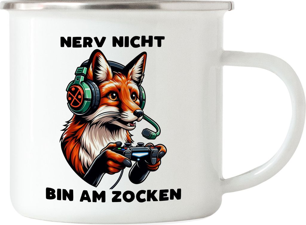 Nerv nicht Bin am zocken Fuchs Emaille Tasse - Online Multiplayer Spaß