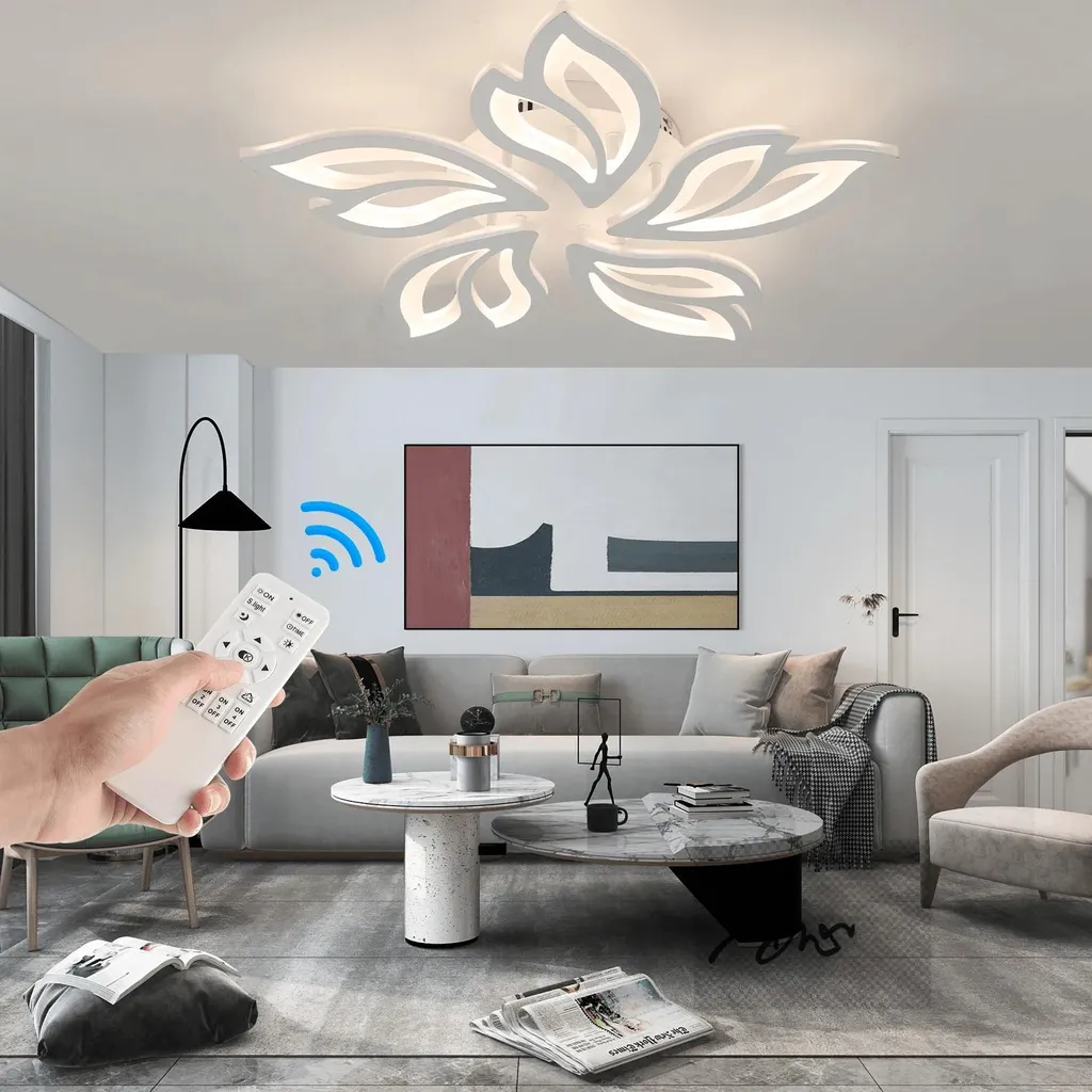 Luminaire de plafond connecté design fleur LED dimmable avec télécommande