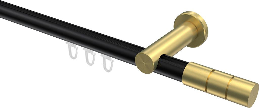 Interdeco Innenlaufstange / Gardinenstange mit Innenlauf Schwarz / Messing-Optik, Typ Platon Elanto (Rillenzylinder), 20 mm Ø 1-läufig, 420 cm