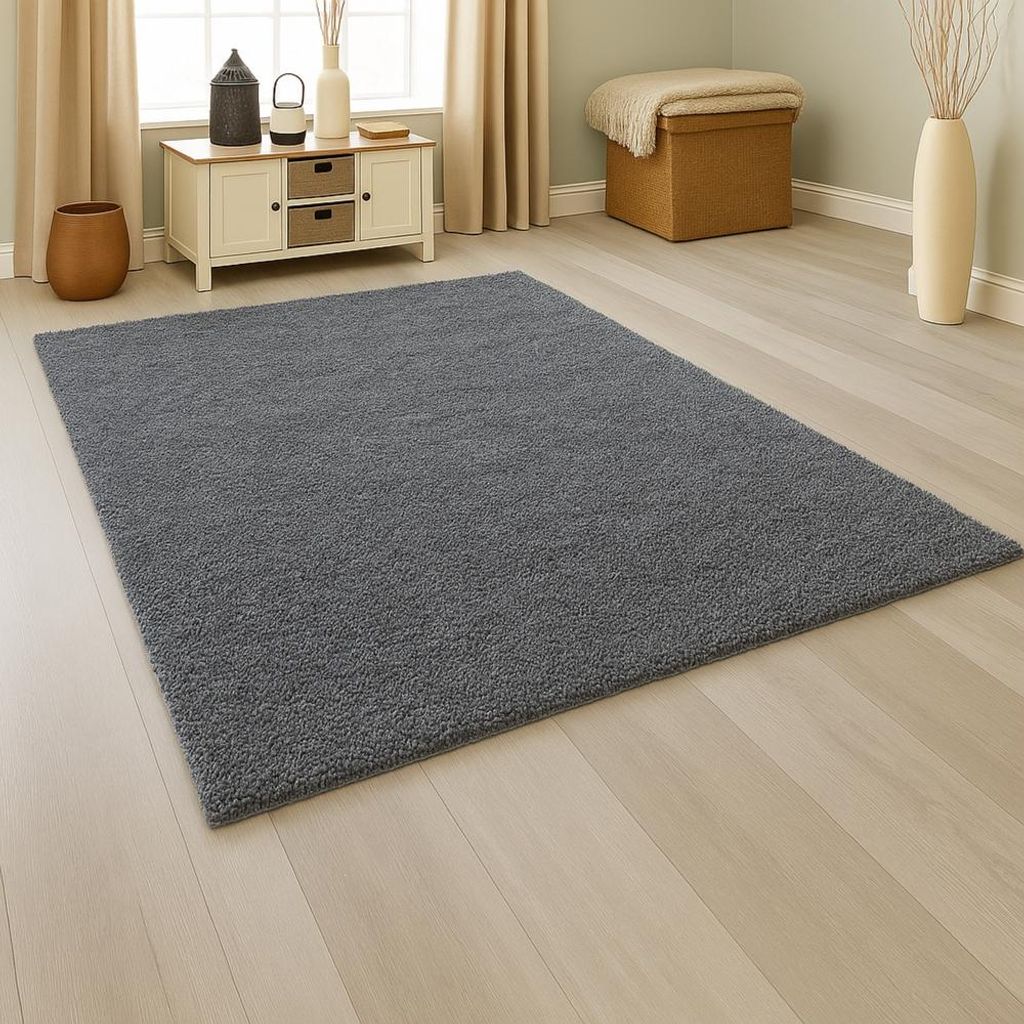 Shaggy Teppich in Grau – moderner Hochflor Teppich mit weicher Struktur und zeitlosem Design Größe - 200 x 290 cm