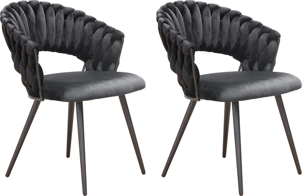 LC Home 2er Set Esszimmerstuhl »Nancy« Flechtoptik Samt schwarz Armlehnstuhl Designerstuhl