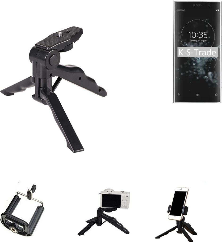 K-S-Trade Stativ Tisch-Ständer Dreibein Handy-Stativ Ständer kompatibel mit Sony Xperia XA2 Plus Mini-Stativ Smartphone Tripod Handy-Stativ aus