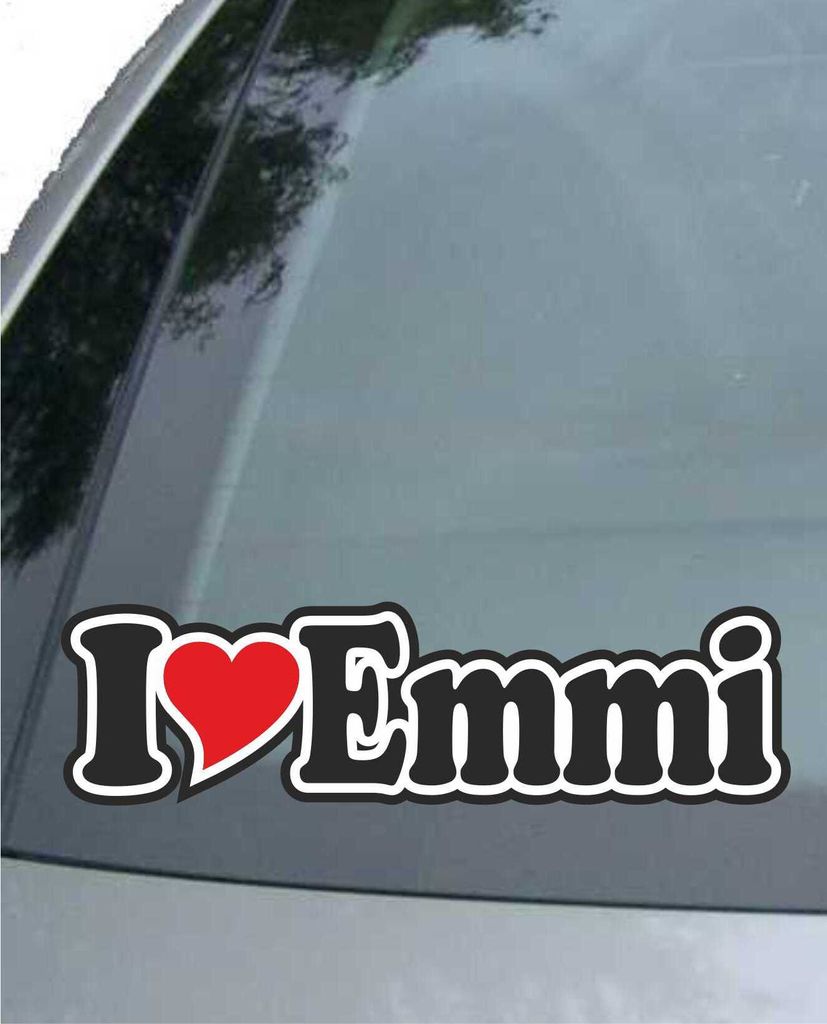 INDIGOS UG - Aufkleber / Autoaufkleber - I Love Heart - Ich liebe mit Herz 15 cm - I LOVE Emmi - Auto LKW Truck - Sticker mit Namen vom Mann Frau Kind