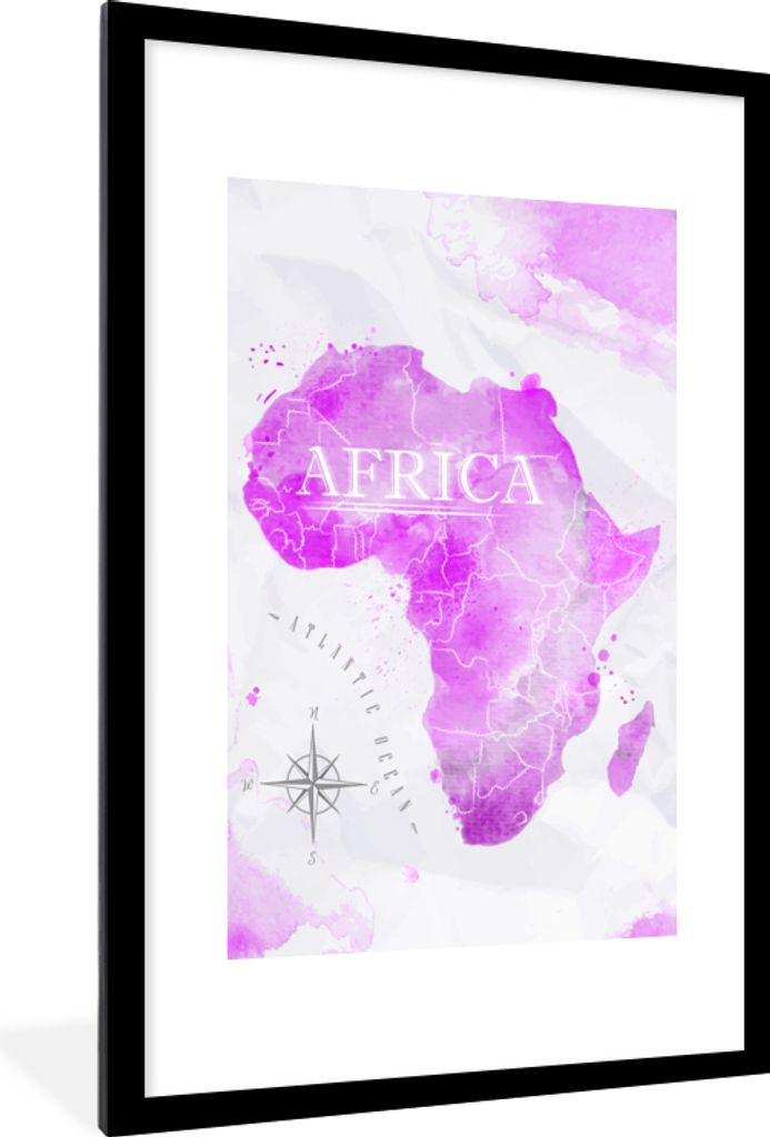 MuchoWow MuchoWow Gerahmtes Poster Weltkarte - Rosa - Afrika 60x90 cm - Poster mit zchwarzem Bilderrahmen - Dekoration - Wandposter Wohnzimmer ...