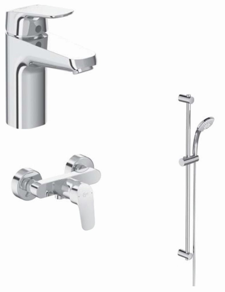 Ideal Standard Armaturen-Paket Ceraflex BD011AA Chrom (Enthält Waschtischarmatur, Brausearmatur Aufputz, Brausekombination und Fliesenausgleich)