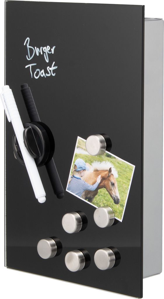 bremermann Schlüsselkasten mit schwarzer Glasfront, beschreibbar, 8 Haken, 6 Magnete, 1 Marker,1 Marker-Halter, Korpus aus Metall grau pulverbesch...