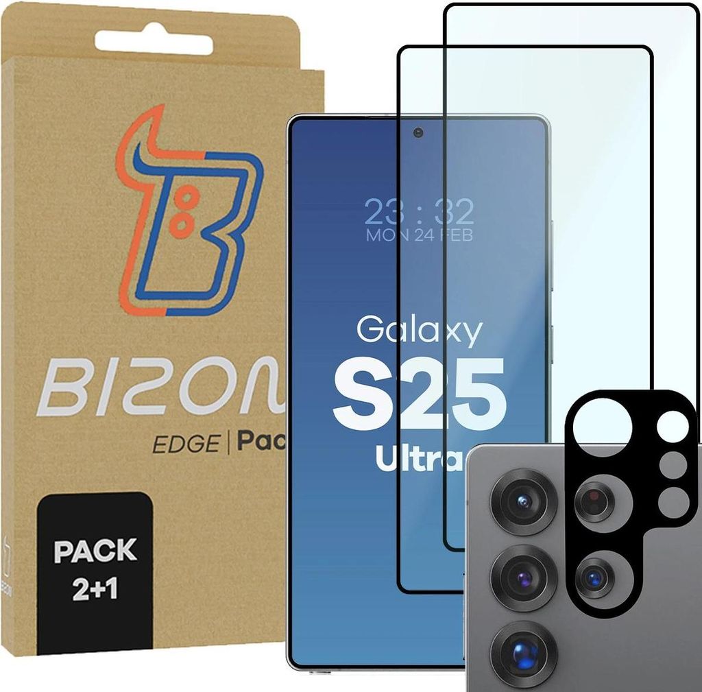 Bizon Edge 2 Pack 2x Bildschirmglas + 1x Kameraglas Samsung Galaxy S25 Ultra