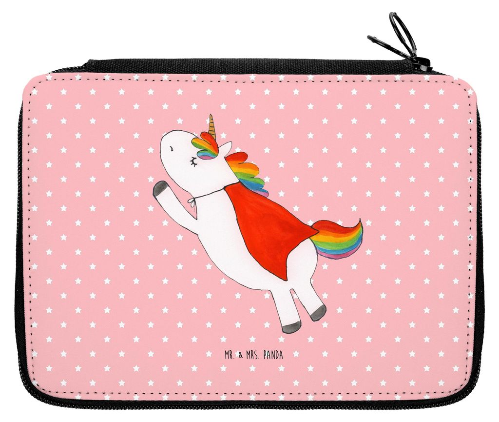 Mr. & Mrs. Panda Federmappe Einhorn Super - Rot Pastell - Geschenk, Einhörner, Superheld, Mäppchen, Stiftemappe, Held, Freundin, Schlampermäppch...