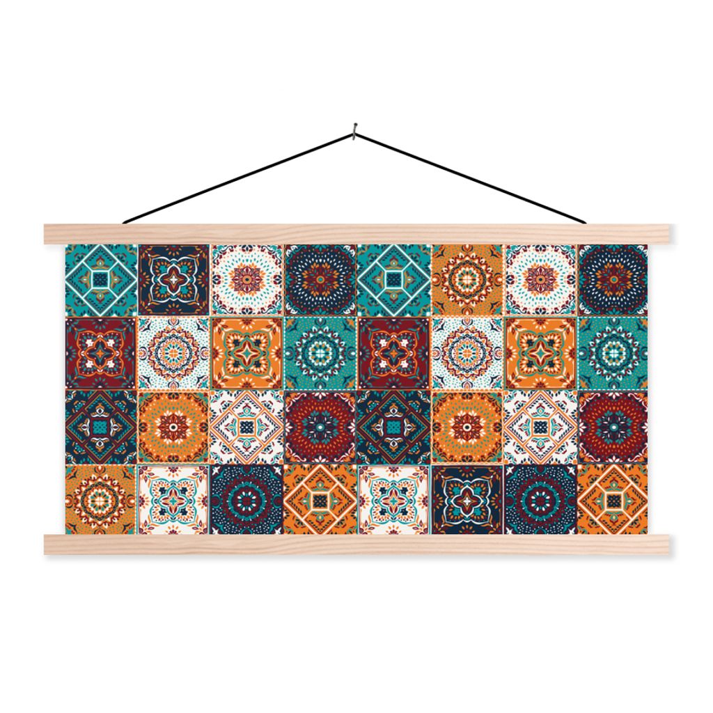 MuchoWow Textilposter Retro - Blatt - Design - Orange - Braun 120x60 cm mit holzfarbenen Rahmen - Klemmleiste