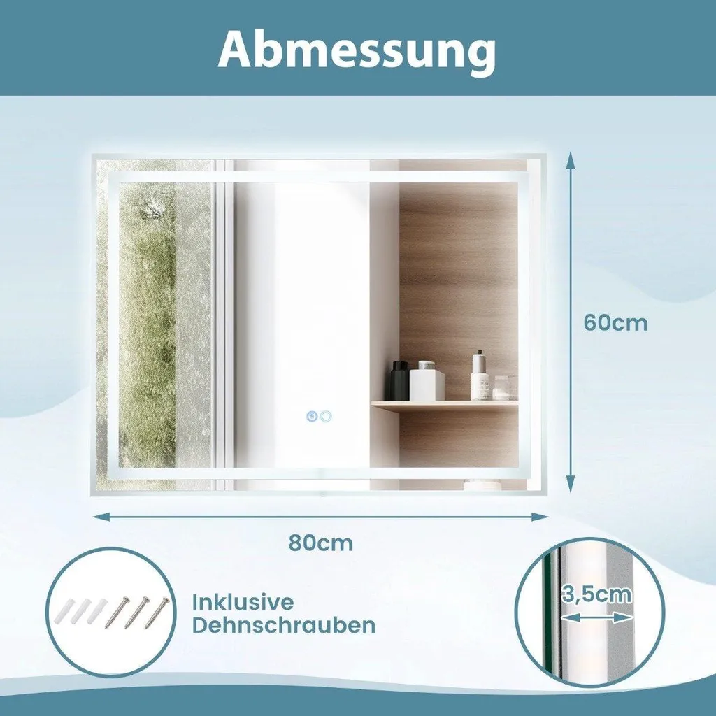 Miroir LED 80x60 Antibuée Double Éclairage et Tactile Haute Qualité - 3