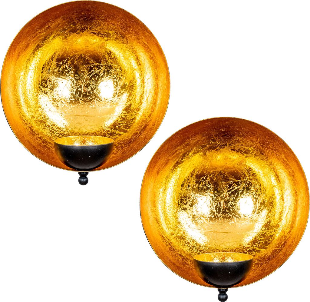 Wand Teelichthalter Ø 15cm Schwarz Gold Metall 2er Set Kerzenhalter Wanddeko Kerze Deko Wohndeko Kerzendeko Kerzenständer