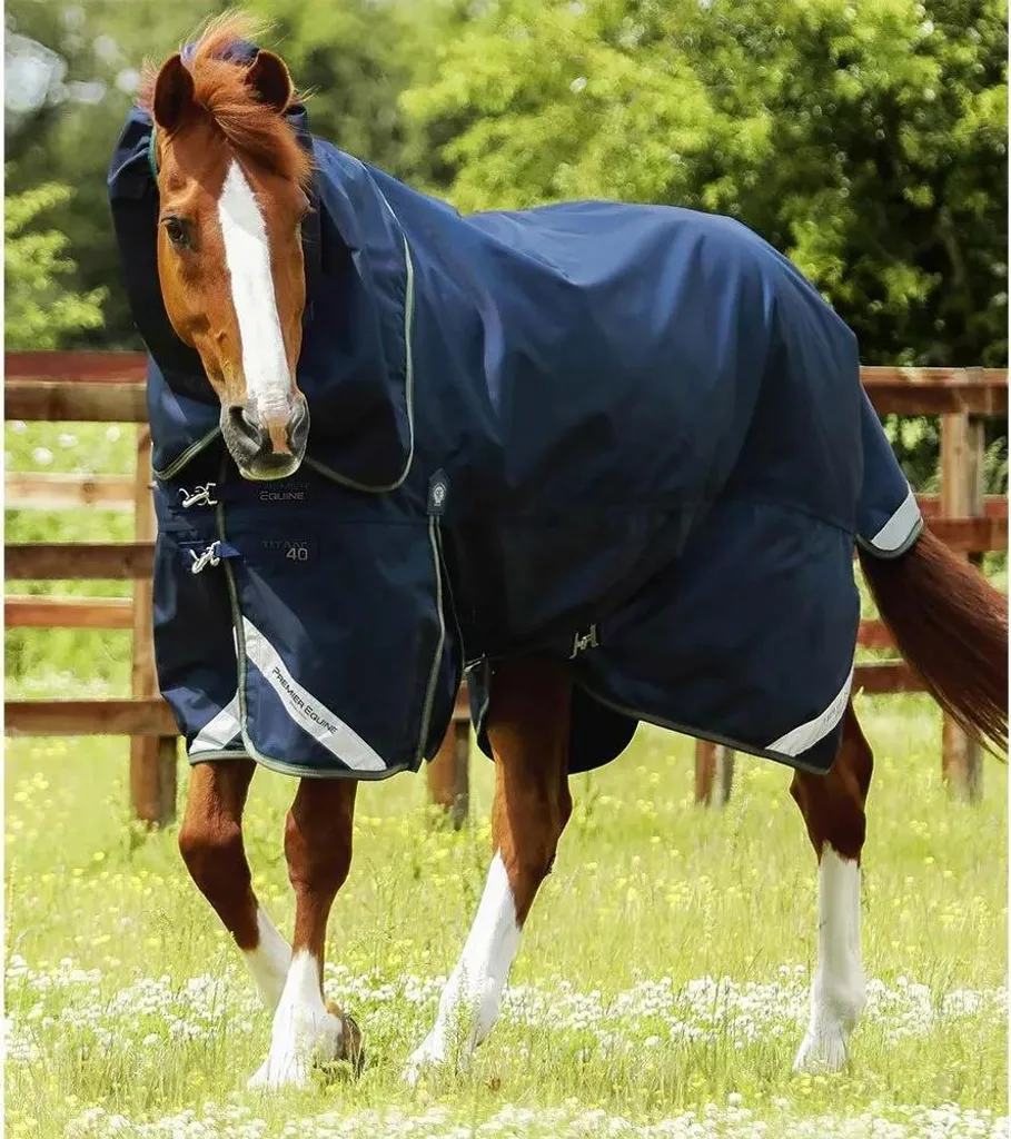 Couverture de pré Premier Equine Titan 40g avec couvre-cou bleu 191 cm