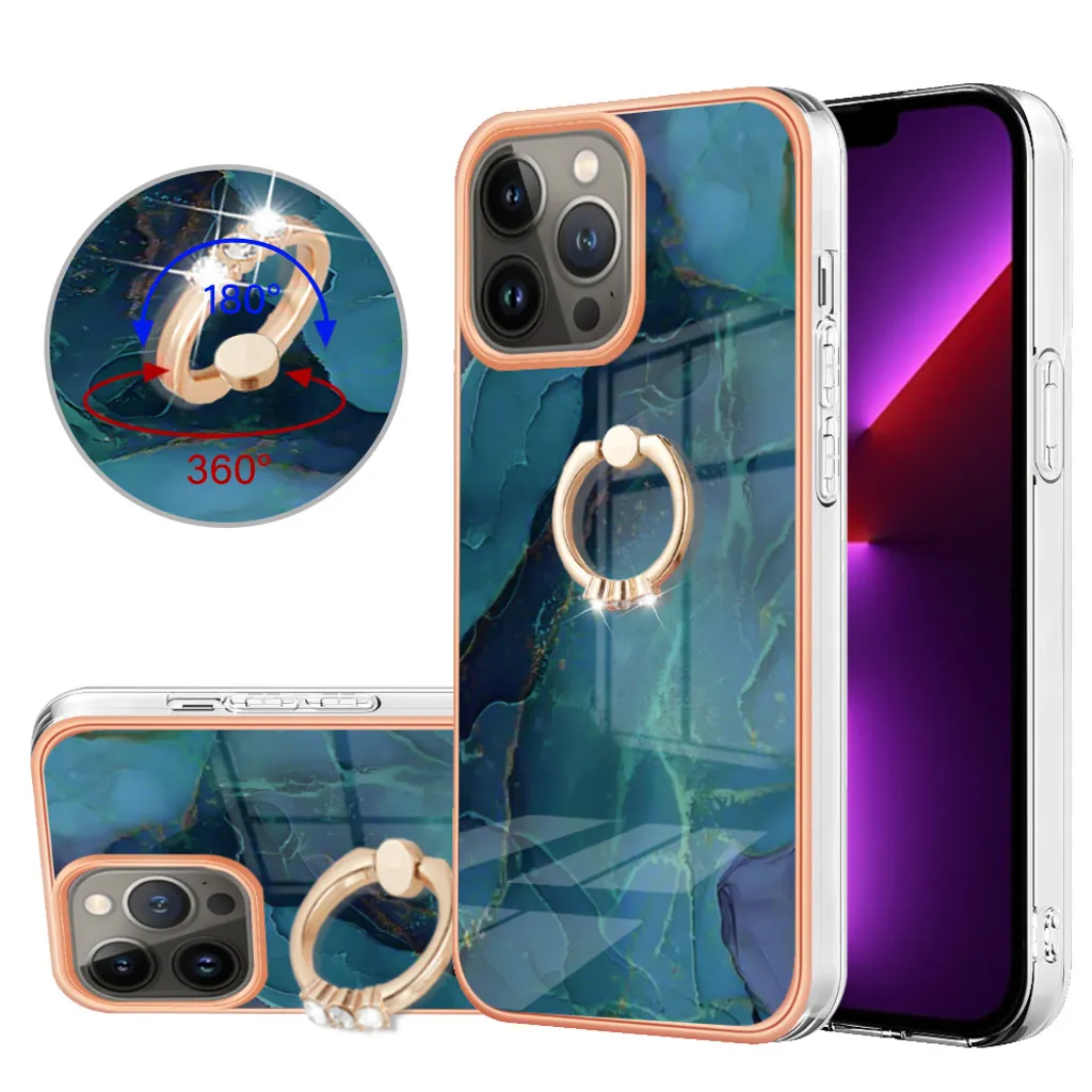 Custodia per iPhone 13 Pro, custodia protettiva in silicone TPU bumper a fantasia con supporto ad anello verde