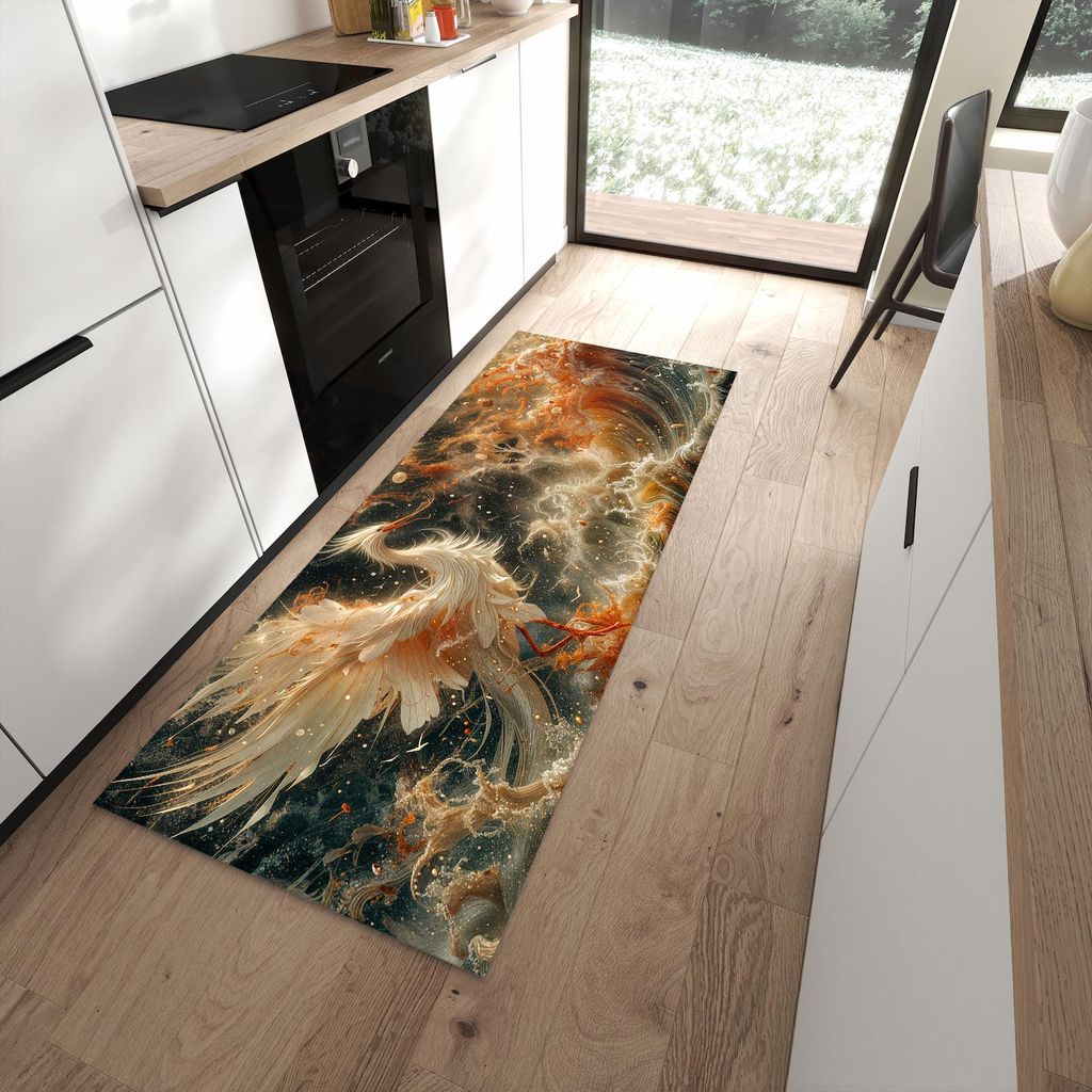 Küchenteppich 80x200cm rutschfest & abwischbar PVC Läufer - Eleganter Vogel
