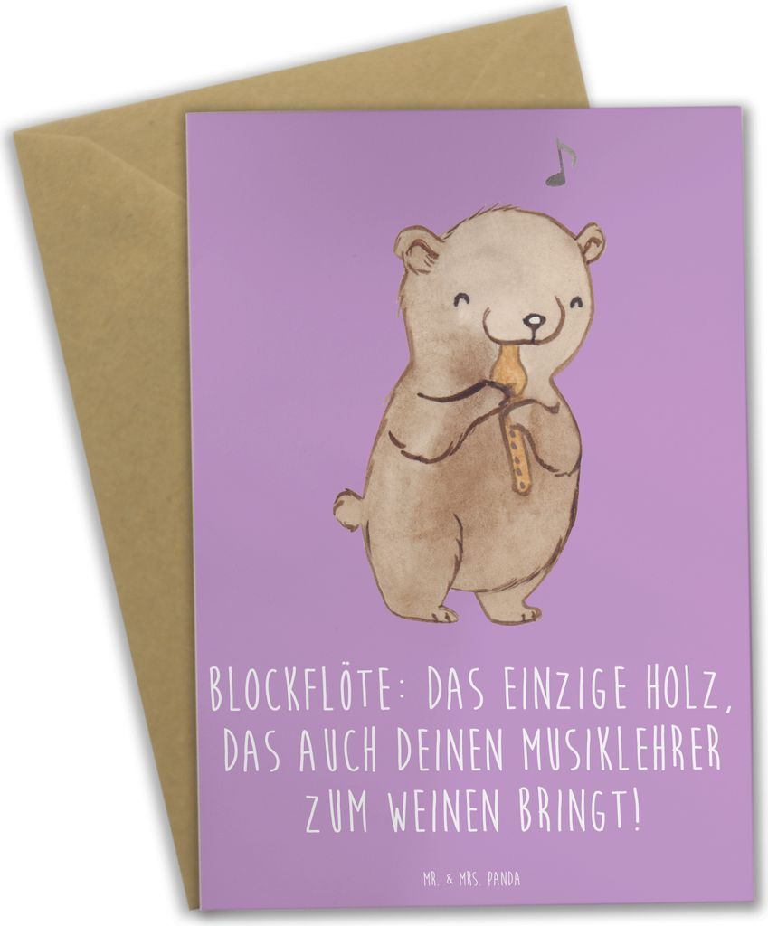 Mr. & Mrs. Panda firmungskarte Blockflöte Humor - Lavendeltraum - Geschenk, Altblockflöte, Instrument, Glückwunschkarte, Musikschule, einladungs...