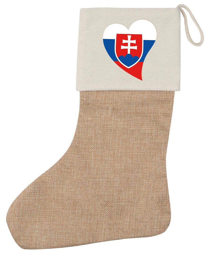Huuraa Weihnachtsstrumpf Slowakei Flagge Herz Beige Jute Kaminstrumpf Geschenkidee