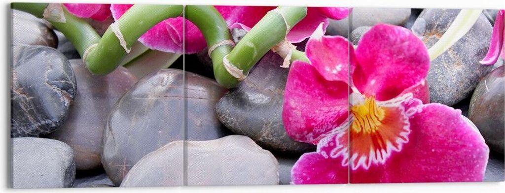 Bild auf Leinwand - Leinwandbild - Asiatisch bambus orchidee steine - 150x50cm - Wand Bild - Wanddeko - Leinwanddruck - Bilder - Kunstdruck - Leinw...