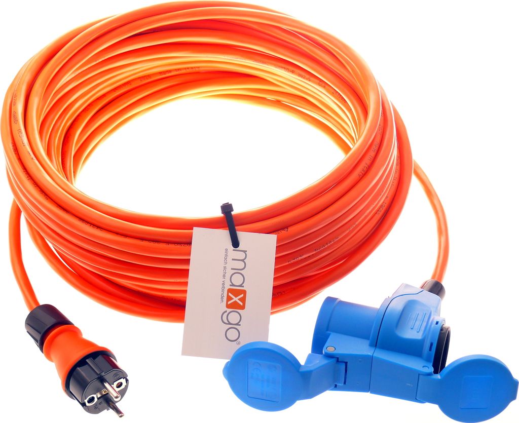 CEE-Adapterleitung Caravan Schuko-Stecker auf Winkelkupplung + Schutzkontakt IP44 H07BQ-F 3G1,5 16A/230V 5-50m, Länge:50m