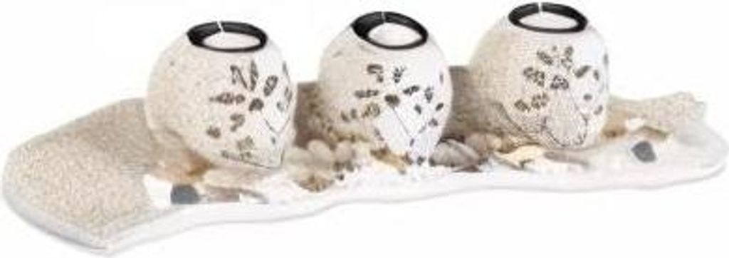 Relaxdays Teelichthalter-Set "Goldene Blätter" – 50 Cm Lange Schale Mit 3 Haltern & Dekosteinen