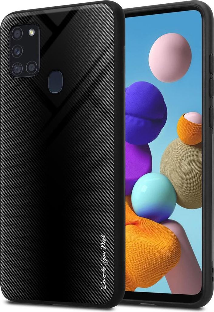 Cadorabo Hülle für Samsung Galaxy A21s Schutz Hülle in Schwarz Handyhülle TPU Etui Cover Case Tempered Glas