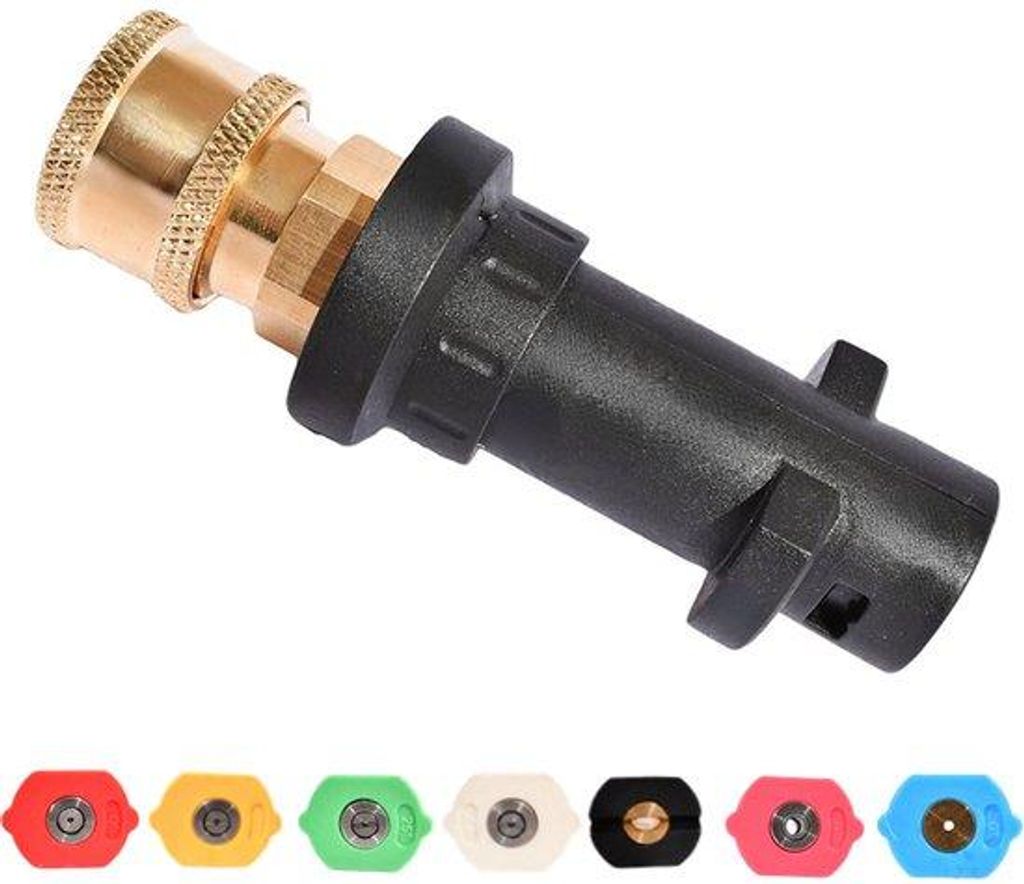 Hochdruck-Sprühkopf-Adapter für Autowaschanlage mit 7-Farben-Sprühkopf, 1/4 Zoll-Schnellkupplung, Adapter für Wasserstrahlpistole, Schlauchfass...