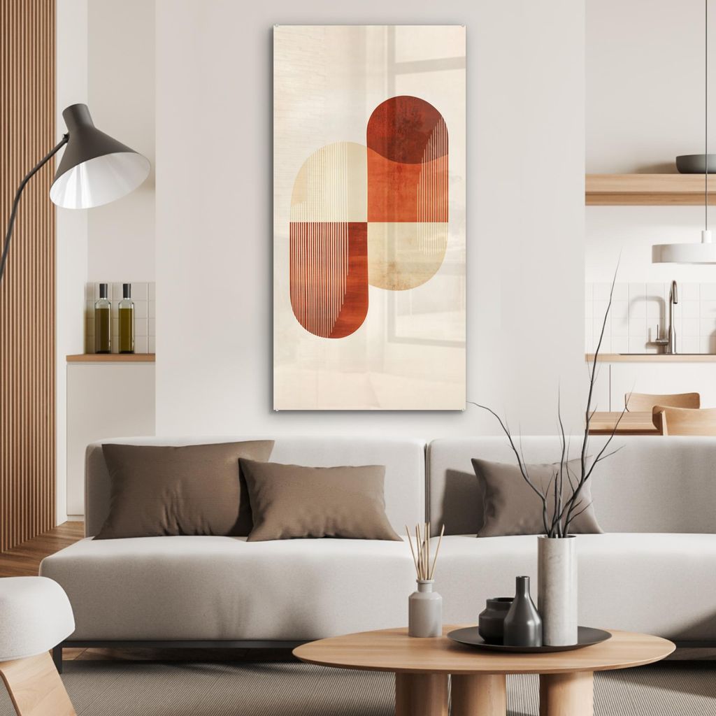 MuchoWow Glasbilder - Bilder auf Wandbild - Foto auf Glas Bögen - Beige - Formen 60x120 cm Wanddekoration aus Glas - Acrylglasbild - Acrylbilder -...