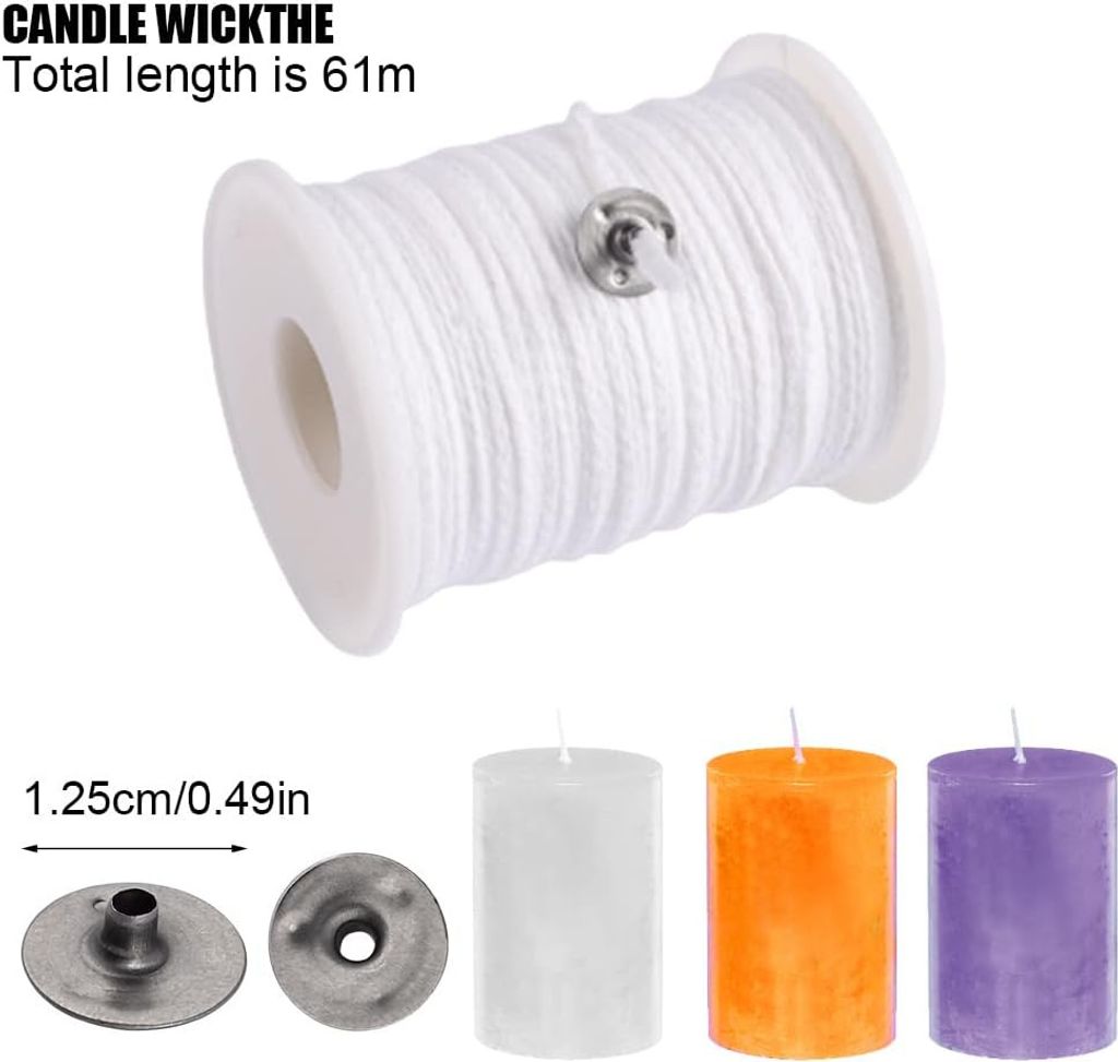 Stoppini Per Candele In Cotone 61 Metri – Kit Fai Da Te Con 100 Adesivi E Portastoppino, Senza Fumo, Per Candele, Cera D'Api E Paraffina